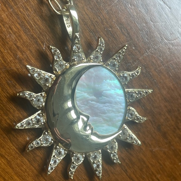AWE INSPIRED Sun & Moon Mother of Pearl Vermeil Pendant Amulet - Picture 3 of 4